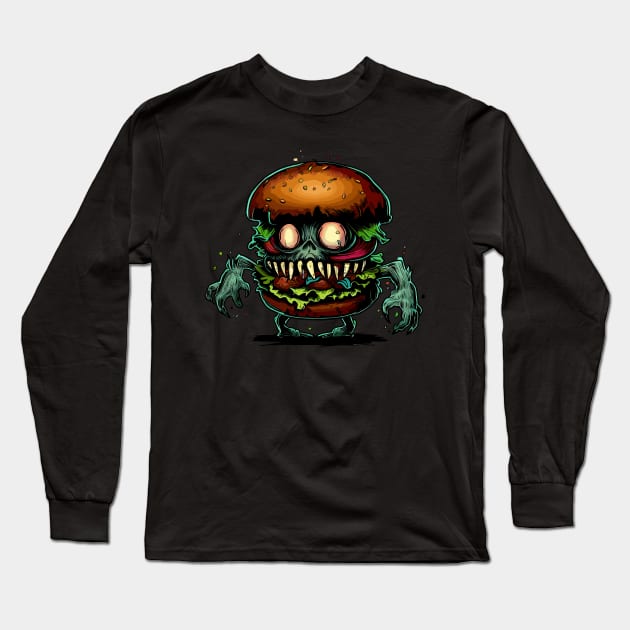 Spooky zombie Hamburger Long Sleeve T-Shirt by TomFrontierArt